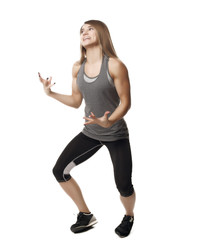 Fitness girl posing on white background isolated