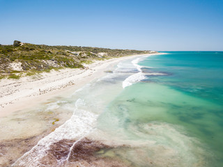 Aerial photograph of the sand and ocean at Mindarie, north of Perth, Western Australia.