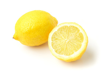 Closeup fresh lemon fruit slice on white background