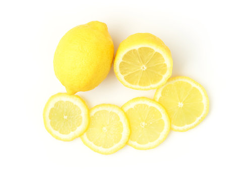 Closeup fresh lemon fruit slice on white background