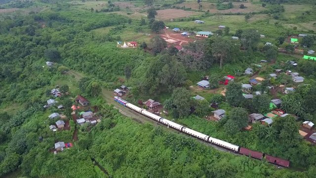 The famous viaduct Goteik between Pyin Oo Lwin and Hsipaw in Myanmar.It is the highest bridge in Myanmar.Aerial view from the drone 