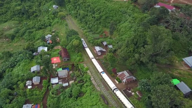 The famous viaduct Goteik between Pyin Oo Lwin and Hsipaw in Myanmar.It is the highest bridge in Myanmar.Aerial view from the drone 