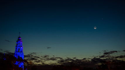 California tower and the moon