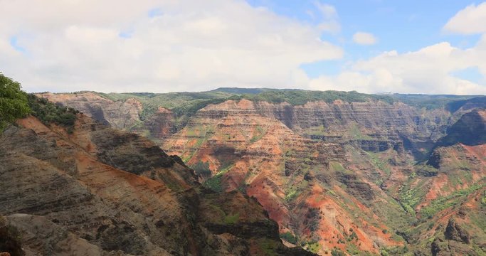 Kauai Hawaii beautiful Waimea Canyon gorge pan. Kauai is the oldest Hawaiian Island. Garden Isle. Waimea Canyon State Park and Na Pali coast. Volcanic mountain geology. Grand Canyon view