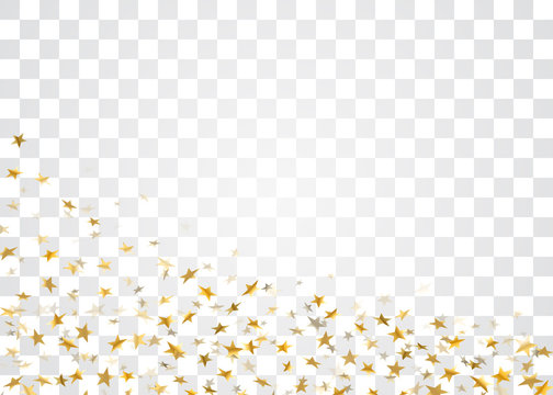 Gold stars confetti celebration isolated on white transparent background. Golden stars abstract decoration. Glitter confetti Christmas card, New Year celebration. Shiny floor Vector illustration