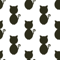 Cat geometric seamless pattern. Halloween flat icon symbol in black color on white background.