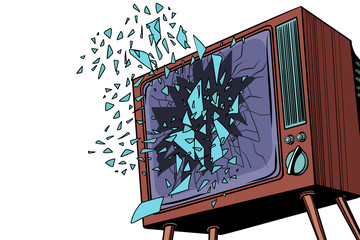 TV explodes, broken screen