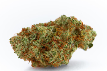 Close up of prescription medical marijuana strain Tahoe OG flower on white background