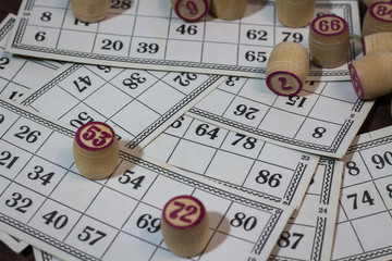 Lotto board game on a wooden background