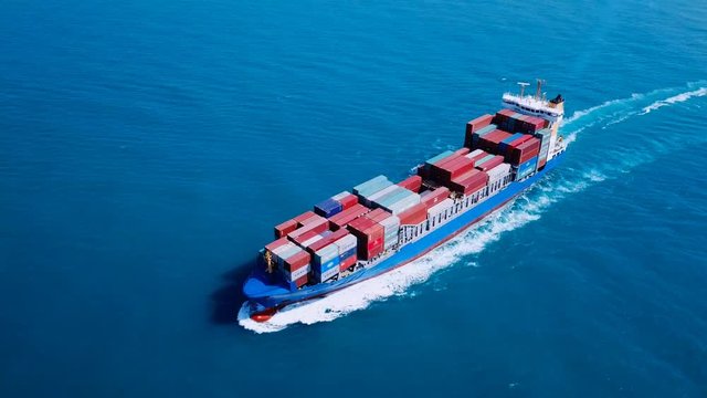Large container ship at sea - Aerial footage