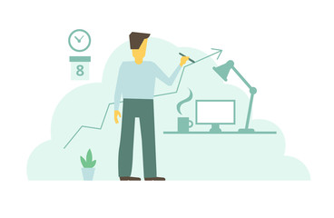 Businessman draw arrow graph. Leading his line with arrow to success. Work days. Office worker.