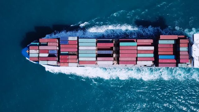 Large container ship at sea - Aerial footage