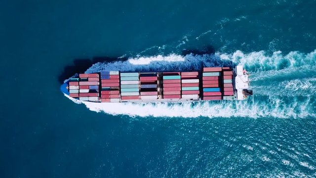 Large container ship at sea - Aerial footage