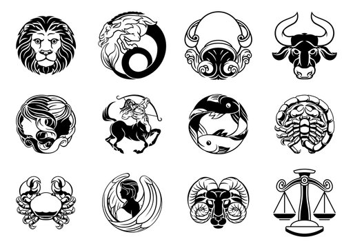 Zodiac astrology horoscope star signs icon set
