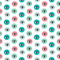 Vector hand drawn eye doodles in colorful circles