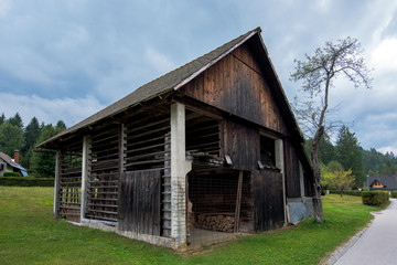 Fototapeta na wymiar Typical traditional Alpine barn shed
