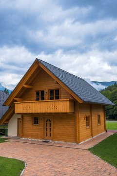 Typical traditional Alpine cottage cabin