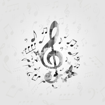 Black and white music poster with music notes. Music elements design for card, poster, invitation. Music background vector illustration