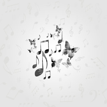 Black and white music poster with music notes. Music elements design for card, poster, invitation. Music background vector illustration