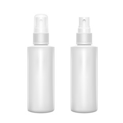 White Spray Bottles. Blank Mock Up for Presentation of Cosmetic Skin Care Product Design. Vector Isolated Illustration