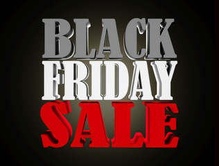 Black friday sale 3d text render isolated on black background