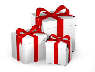 3D white Gift Box with red ribbon and bow