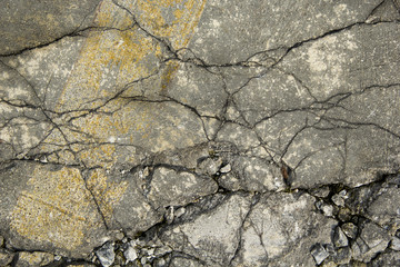 Background and Wallpaper or texture of broken cement road old with damage and crack.