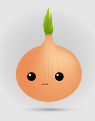 Happy smiling cute onion.Vector flat cartoon character illustration icon design. Isolated on grey background. Onion concept
