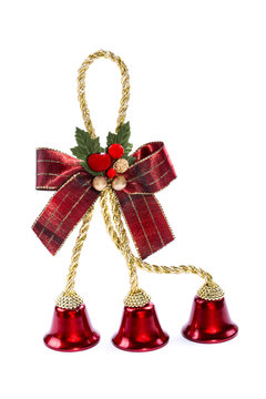 Christmas tree toy with bells on a white background