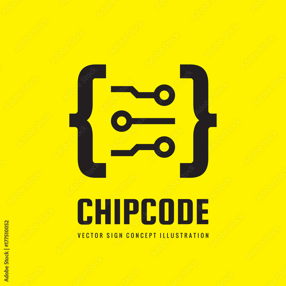 Poster chip code - vector logo template concept illustration. digital abstract creative sign. design elemen