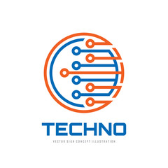 Techno - vector logo template concept illustration. Computer electronic chip creative sign. Modern technology symbol. Abstract design element. 