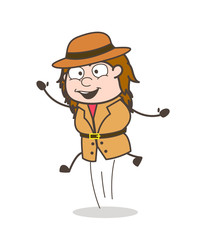 Jumping in Excitement - Female Explorer Scientist Cartoon Vector