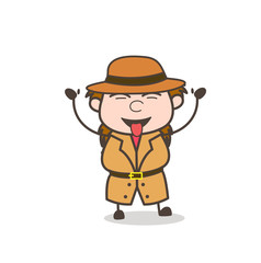 Teasing with Tongue Out - Female Explorer Scientist Cartoon Vector