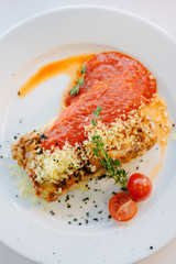 Traditional italian lasagne in italian restaurant.
