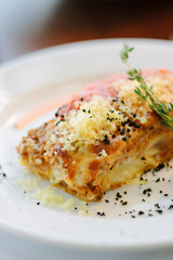 Traditional italian lasagne in italian restaurant.