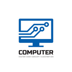 Computer electronic - vector logo template concept illustration. Abstract monitor icon. Modern technology network sign. Internet connection symbol.  Design element. 