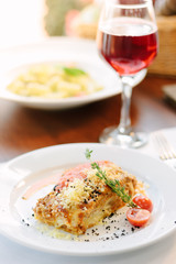 Traditional italian lasagne in italian restaurant.