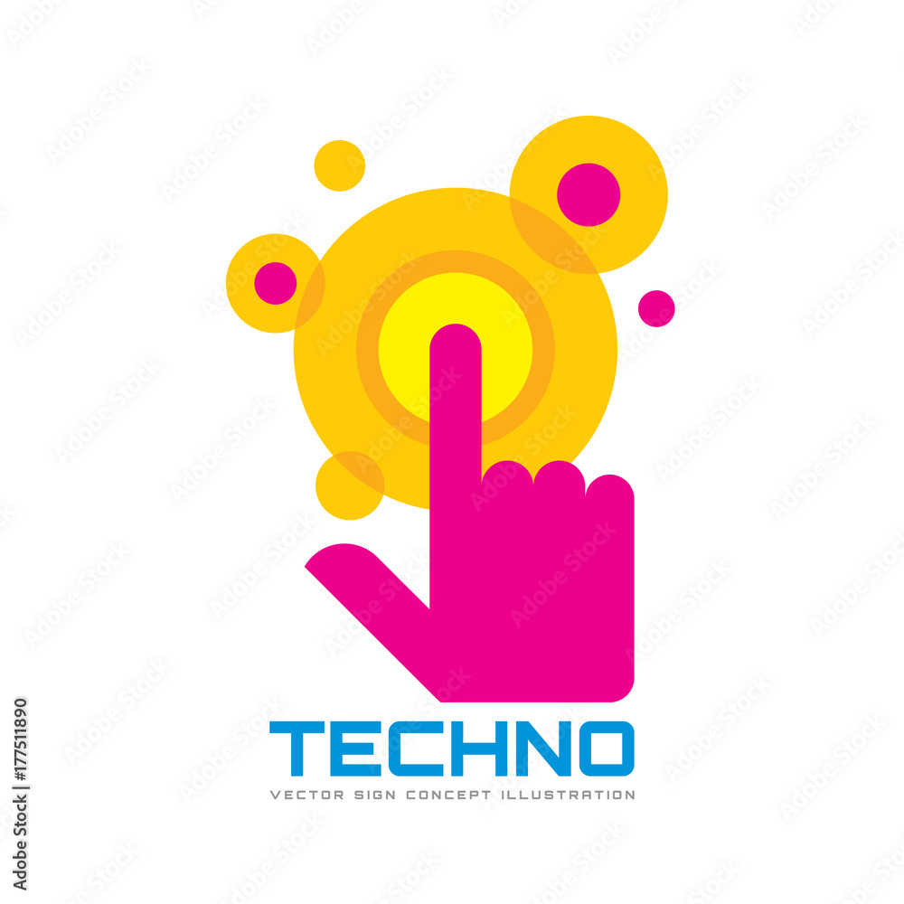 Poster touch screen finger - vector logo template concept illustration. human hand on surface display. mode