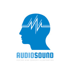 Audio sound - vector logo template concept illustration. Human head creative sign. Design element. 