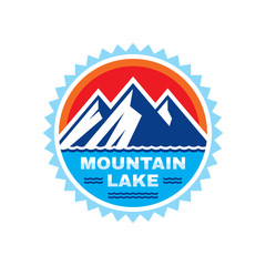 Mountain lake - vector logo template concept illustration. Outdoor adventure creative badge sign. Graphic design element. 