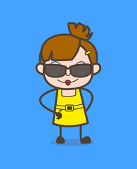 Smart Kid with Fancy Sunglasses - Cute Cartoon Girl Vector