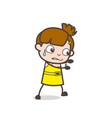 Kid Pushing with Hands - Cute Cartoon Girl Vector