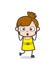 Scared Kid Face with Hands on Mouth - Cute Cartoon Girl Vector