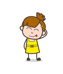 Naughty Kid Shy Face - Cute Cartoon Girl Vector