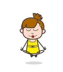 Concentration in Yoga Concept - Cute Cartoon Girl Vector