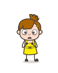 Fearful Face Expression - Cute Cartoon Girl Vector