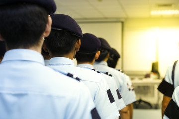 Security guard line up blur background