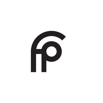 Initial letter fp, pf, p inside f, linked line circle shape logo, monogram black color