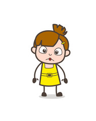 Frowning Kid Face - Cute Cartoon Girl Vector