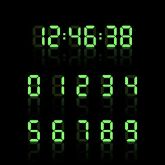 Digital clock number set. Electronic figures. Vector illustration.